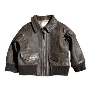 Banana Republic Baby Heritage Leather Flight Jacket 12 -24 Months Brown NWT
